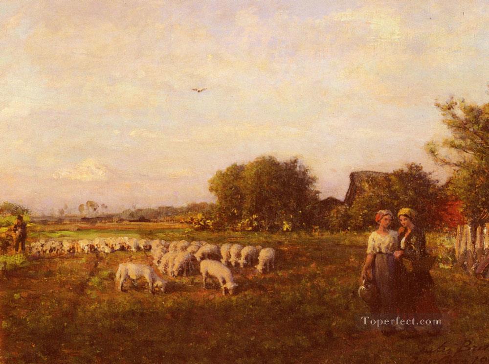 Campagne de La Bergere Réaliste Mouton Jules Breton Peintures à l'huile